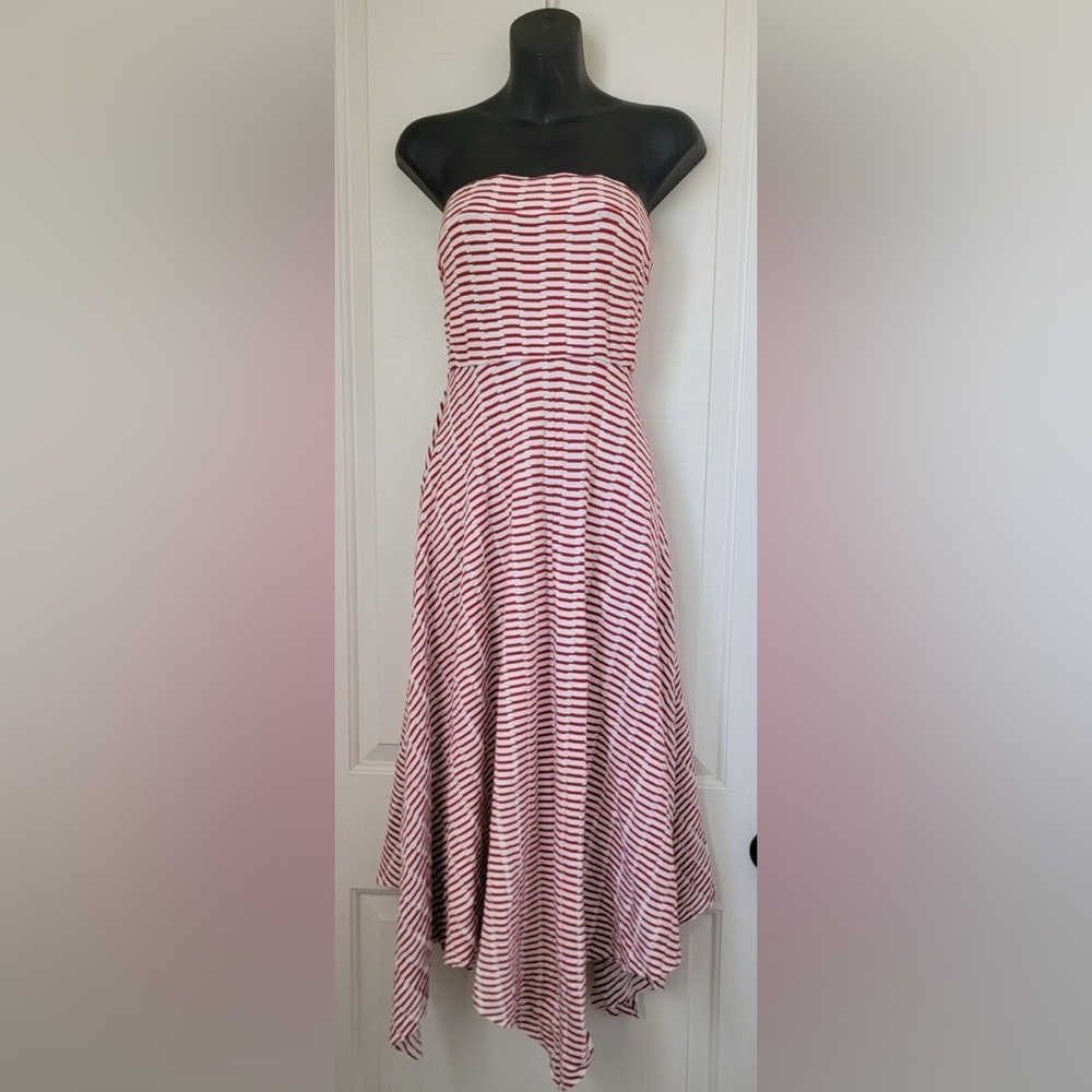 Anthropologie Maeve Caleta striped strapless handkerchief hem Dress size XS H118 - Picture 2 of 9